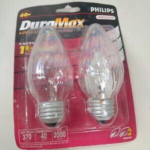 New Philips DuraMax set‎ 2 Light bulbs Flame tip iridescent Medium Base F15 40w